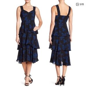 A.L.C. Black and Blue Tiered Midi Dress